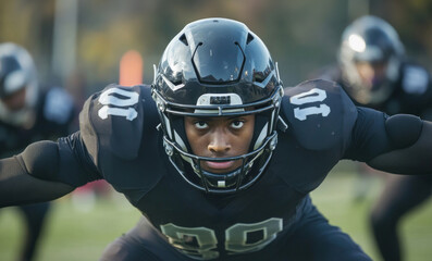 Athlete stretching arms on the sidelines during a football warm-up before an important game in autumn