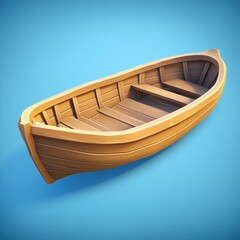Wooden Boat on Serene Blue Background