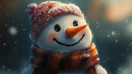 Obraz premium Snowman design with a carrot nose, coal eyes, and a scarf