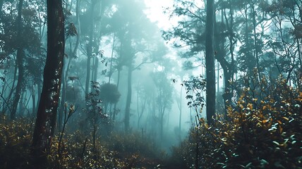 Serenity in Dense Forest with Lush, Peaceful Greenery Surrounding
