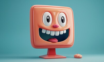 3D cartoon happy desktop computer Produce a render, Generative AI.
