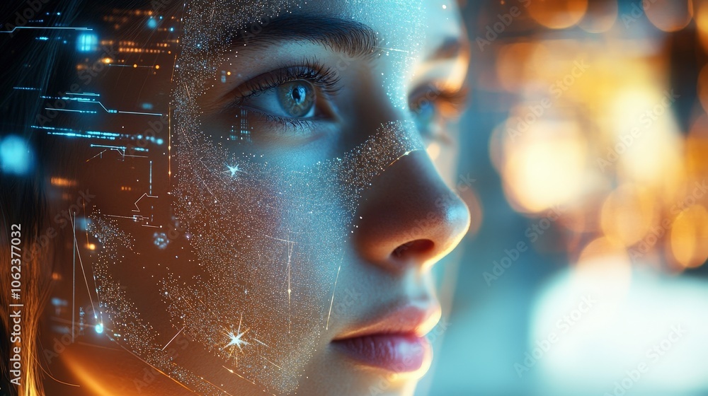 Poster close-up of a face with biometric security scan effects