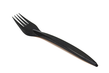 Black plastic fork isolated on white background. 