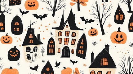 Halloween charming street patterns with festive decorations