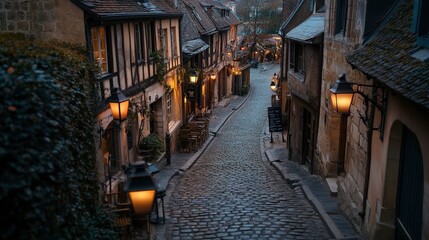 Fototapeta premium Quaint Cobblestone Street in Historical European Town