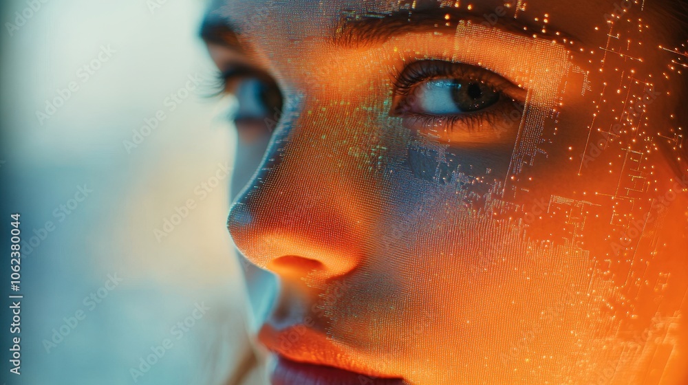 Poster close-up of face with biometric security scan overlay