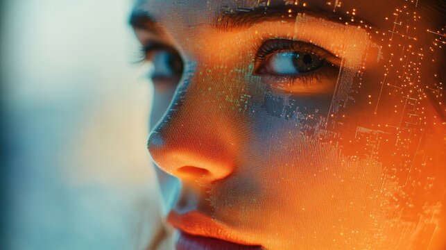 Close-Up of Face with Biometric Security Scan Overlay - Powered by Adobe