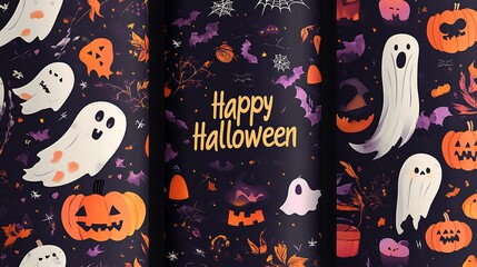 Halloween festive banner patterns with "Happy Halloween" messages
