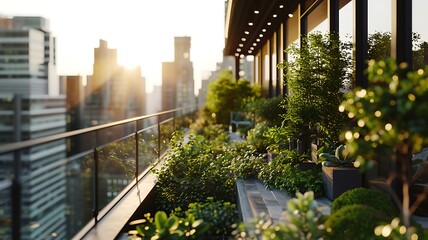 Fototapeta premium Innovative Rooftop Garden with Sustainable Designs on Urban Skyscraper Top 