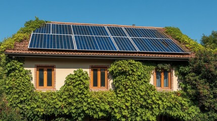 Fototapeta premium Modern Home with Solar Panels on Rooftop