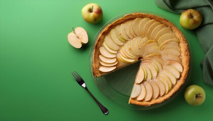apple pie on bright background top view with space for text
