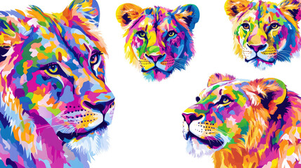 Naklejka premium Colorful Lion Face Illustrations for Vibrant T-Shirt Designs Generative AI