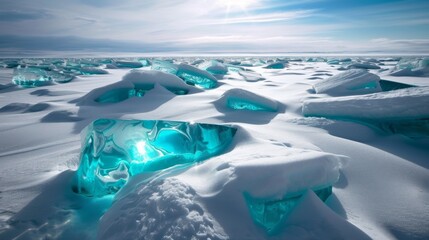 ice and cracks on the surface of Lake Baikal, Winter