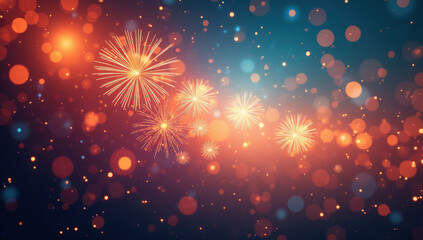 Fototapeta premium Colorful Fireworks Illuminate the Night Sky Over a Festive Cityscape During a Vibrant Celebration Event Filled With Joy and Excitement