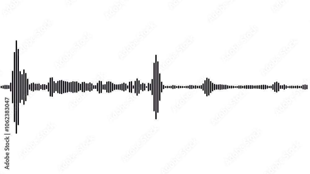 Poster sound wave animation with black bars white background line digital minimalist voice and soundtrack w