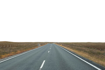 eine graue freigestellte Straße führt zum Horizont auf transparentem Hintergrund