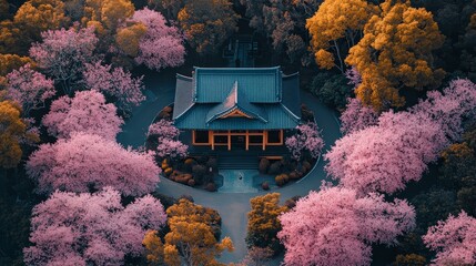 Serene Traditional Japanese Temple Surrounded by Nature