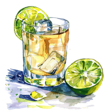watercolor cocktail with lime and ice clip art preview