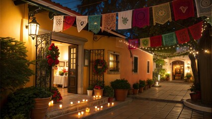Decorated entrance with candles for Las Posadas celebration
