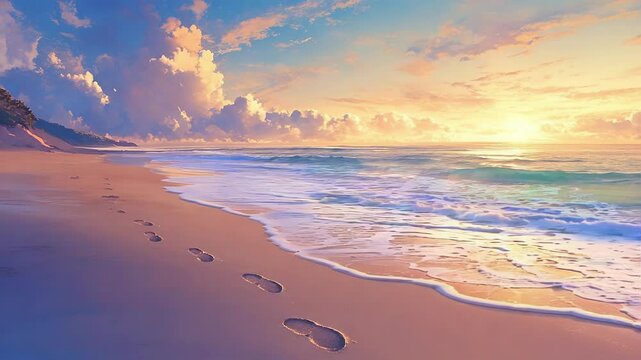 Seamless Looping Anime Beach Sunrise Background Video
