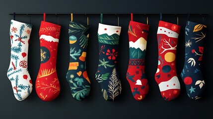 Holiday stocking pattern with various designs