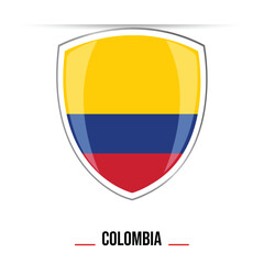 Obraz premium Colombia flag shield glossy shiny 3D isolated vector illustration on white background for National Day, Independence Day of Colombia 20th July, Battle of Boyacá August 7, banners, flyers posters eps10