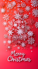 Christmas Card with Snowflake Tree Design on Red Background
