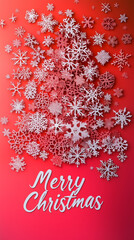 Christmas Card with Snowflake Tree Design on Red Background