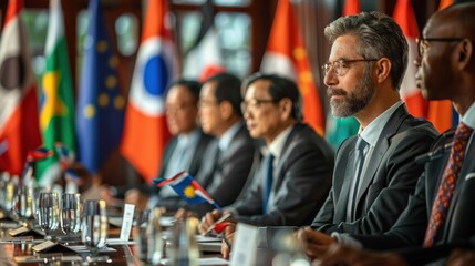 APEC delegates negotiating trade deals in a diplomatic setting