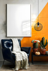 Mockup Painting in Cozy Interior With Chair