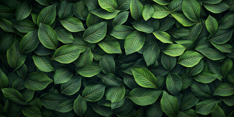 Obraz premium The image displays a close-up of green leaves with a dark background, creating a dense and vibrant texture.