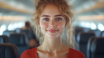 Flight attendant assisting passengers on a plane, illustrating the hospitality and professionalism in the airline industry