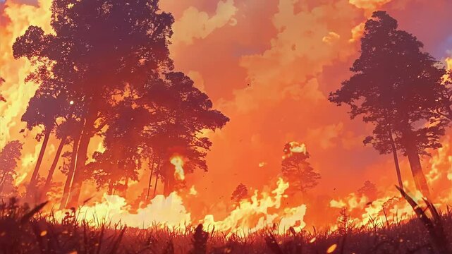 Fiery Forest Blaze Seamless Loop Anime Video Background