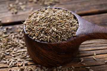 Close-up of anise seeds. anise seeds in a spoon