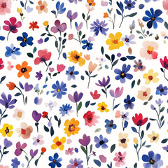 Fototapeta premium Watercolor floral seamless pattern print hand painting with abstract flowers and plants, design texture. Tileable Seamless pattern watercolor floral pattern for textile, stationery, wedding deisgn