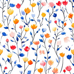 Watercolor floral seamless pattern print hand painting with abstract flowers and plants, design texture. Tileable Seamless pattern watercolor floral pattern for textile, stationery, wedding deisgn