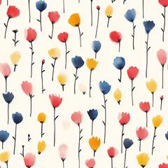 Watercolor floral seamless pattern print hand painting with abstract flowers and plants, design texture. Tileable Seamless pattern watercolor floral pattern for textile, stationery, wedding deisgn