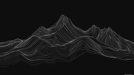 black and white abstract background, waves forming a mountain