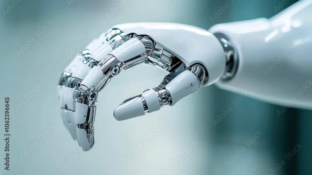 Aufkleber a white robotic hand displays a perfect balance between mechanical complexity and elegance, set in a