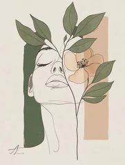 Papier peint photo intissé One line art boho style woman face