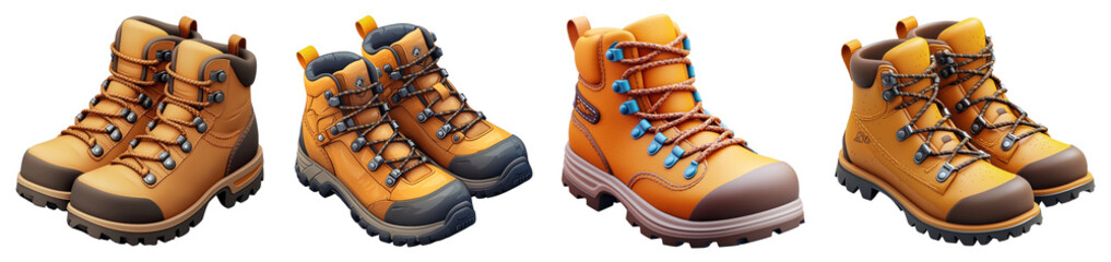 A 3D hiking boots icon with a transparent background, symbolizing essential footwear for outdoor hiking adventures.