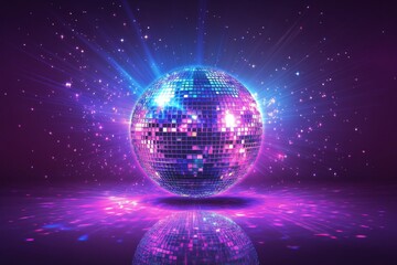 Shimmering disco ball reflecting colorful light patterns at a lively dance event