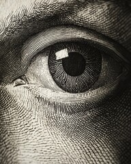 close up of eye ,pencil drawing,very detailed, american dollar style