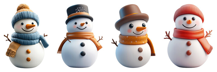 A 3D snowman icon with a transparent background, capturing the winter joy and fun of the Christmas season.