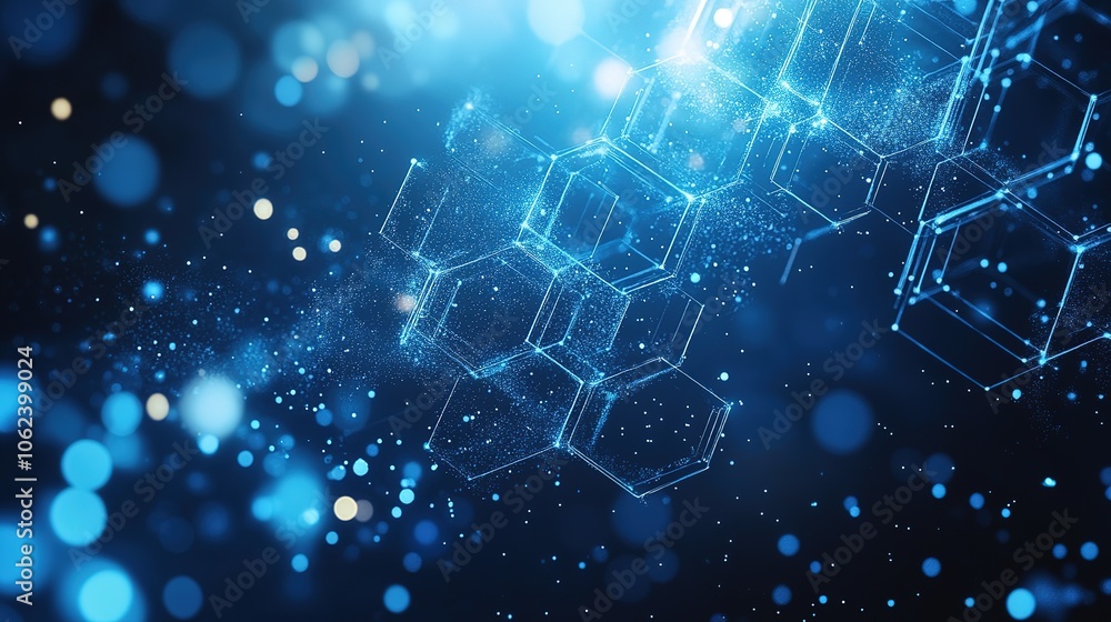 Poster explore the wonders of abstract digital art with dynamic blue light and geometric patterns