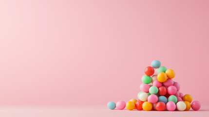 Obraz premium Pile of assorted pastel-colored candies on a light pink background