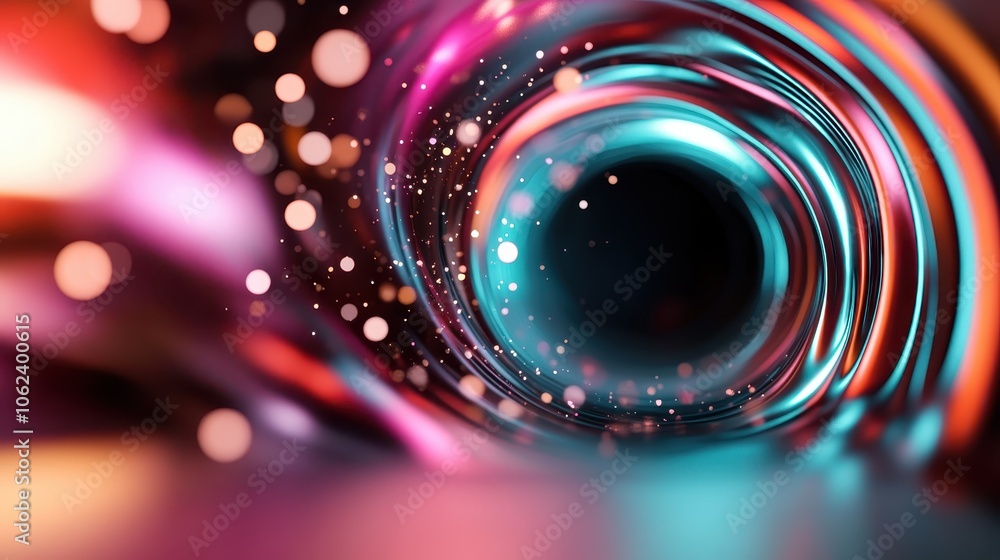 Poster an intensely vibrant abstract vortex swirls energetically, filled with colorful flares and sparkles.