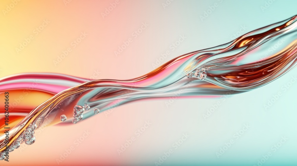 Poster a vibrant liquid wave with a gradient sky transforms into an abstract masterpiece, blending motion w