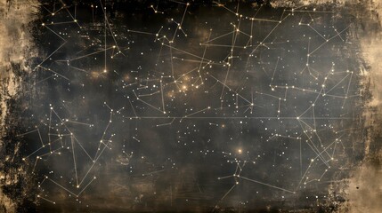 A star map depicting constellations and celestial connections in a vintage style.