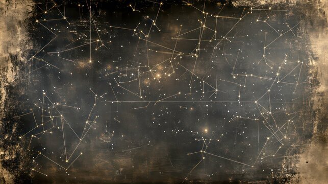 A star map depicting constellations and celestial connections in a vintage style.